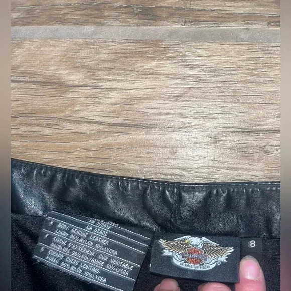 Harley-Davidson Leather Pants Black Boot Cut High Waist Side Zip - Picture 3 of 4